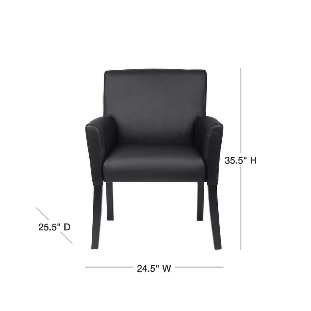 Executive Box Armchair Black - Boss Office Products: Ergonomic, Vinyl Upholstery, Wood Legs, Fixed Height
