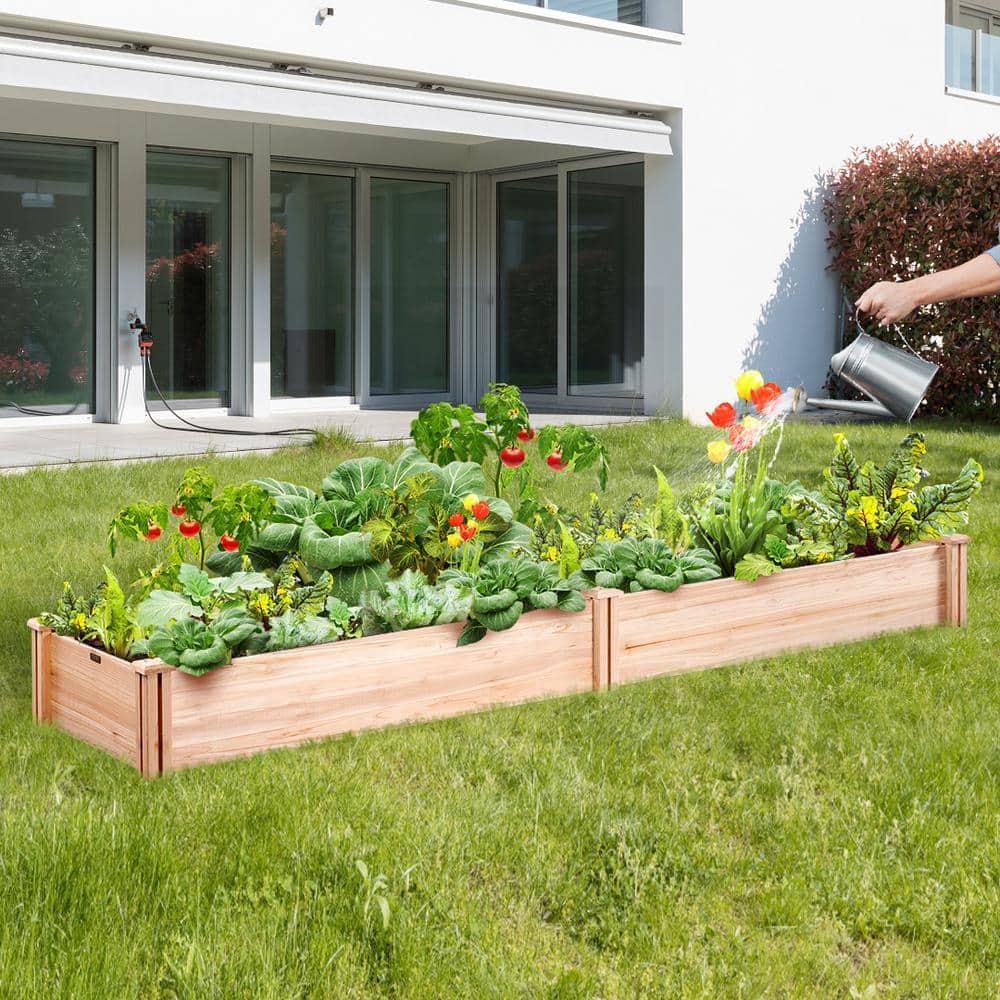 VEVOR Outdoor Wooden Raised Garden Bed Planter, 96 x 24 x 10in, High End Natural Fir Wood No-Bolt Assembly, Elevated Planting Box for Vegetable/Herb in Backyard/Patio