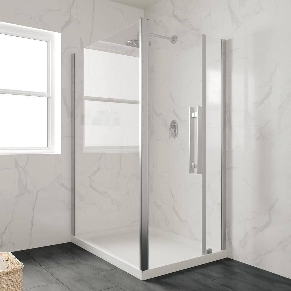 OVE Decors 60" x 34" Rectangle Shower Base Pan, White Acrylic, Hidden Side Drain, Reversible Design