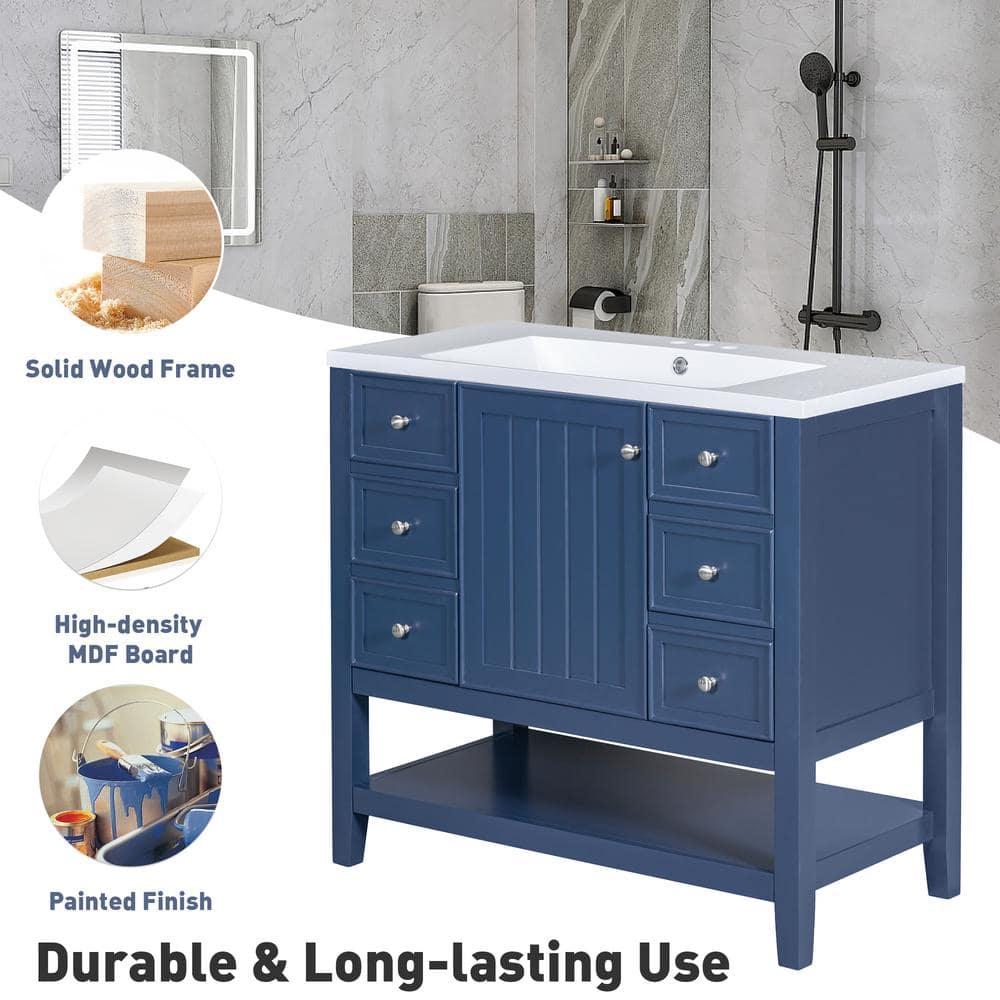 36" Bathroom Vanity with Sink Combo, Bathroom Vanity and Sink Set with 1 Cabinet and 3 Drawers, Solid Wood and MDF Board Frame, Blue