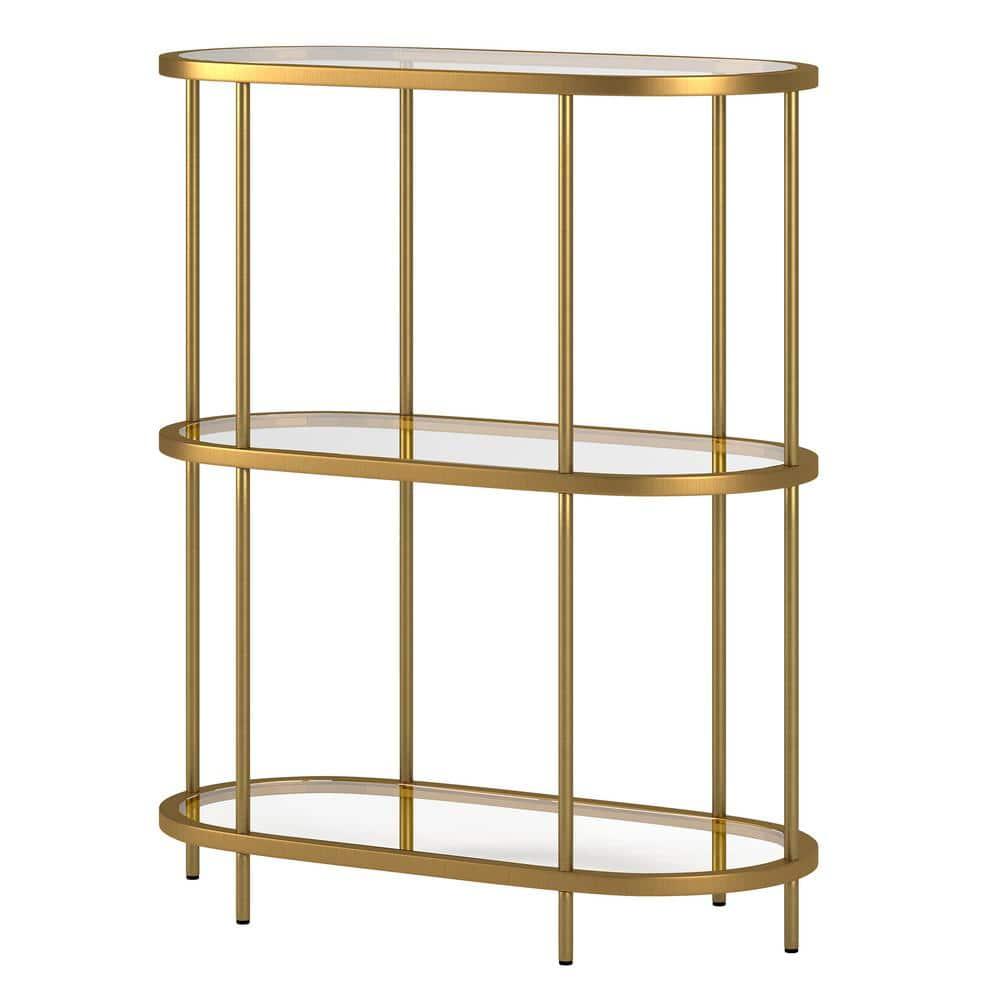 Evelyn&Zoe Leif 30'' Wide Oval Bookcase, Brass