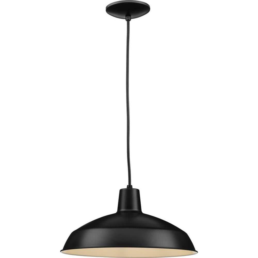 Progress Lighting, Sanabria, 1-Light, Pendant, Matte Black, Spun Metal Shade