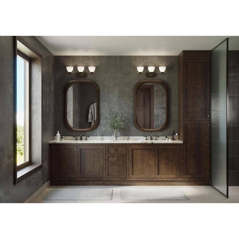 Progress Lighting Laird 3-Light Bath Vanity, Antique Bronze, Glass Shade