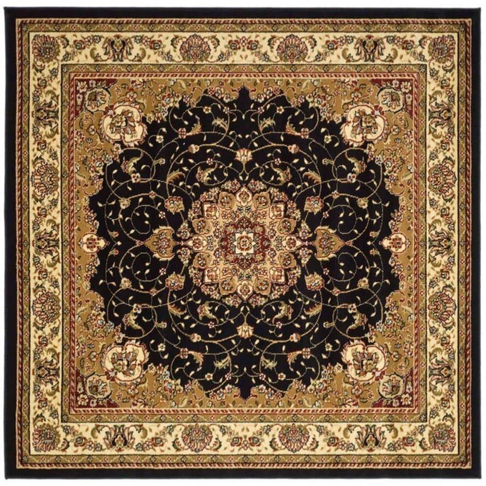 Lyndhurst LNH329 Power Loomed Area Rug - Black/Ivory - 6'x6' - Safavieh
