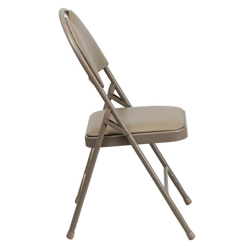 Executive Beige Vinyl High-Back Armless Chair with Metal Frame