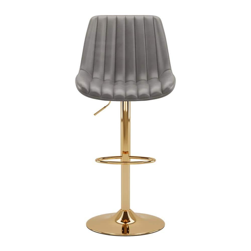 Set of 2 Arwen Adjustable Swivel Barstools with Gold Base Gray - CorLiving: Upholstered High Back, Metal Footrest