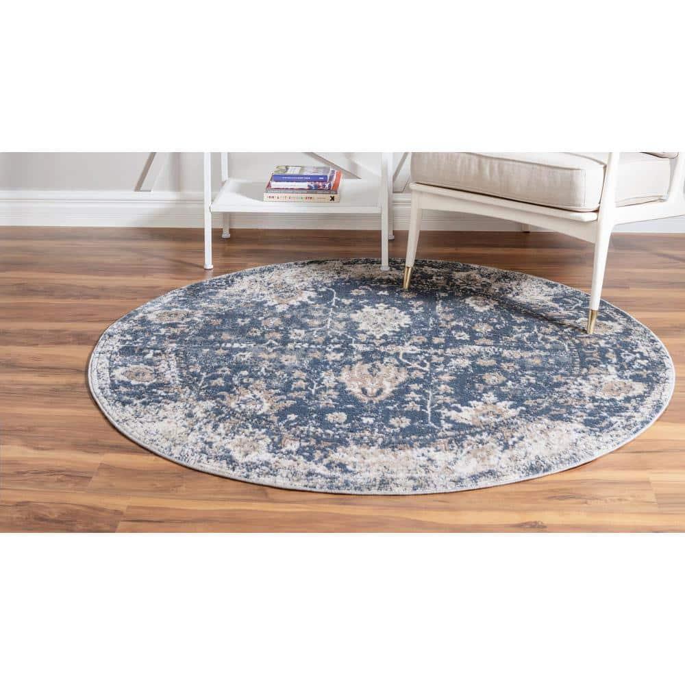 Unique Loom Portland Collection Area Rug - Central (3' 3" Round Blue/Beige)