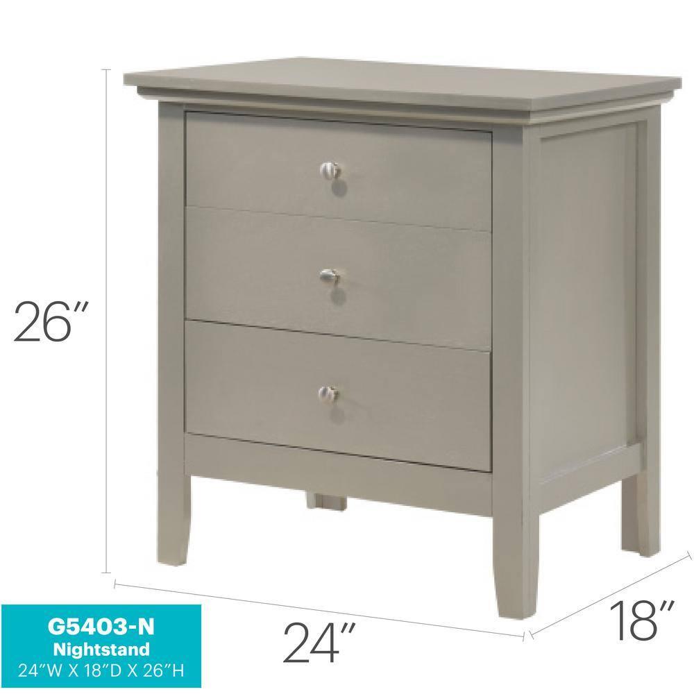 Passion Furniture Hammond 3-Drawer Silver Champagne Nightstand (26 in. H x 24 in. W x 18 in. D)