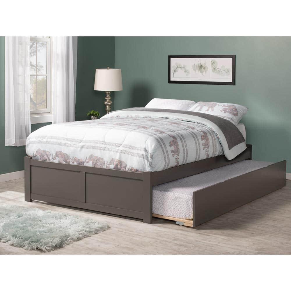 AFI Concord Queen Platform Solid Wood Panel Bed with Trundle in Grey