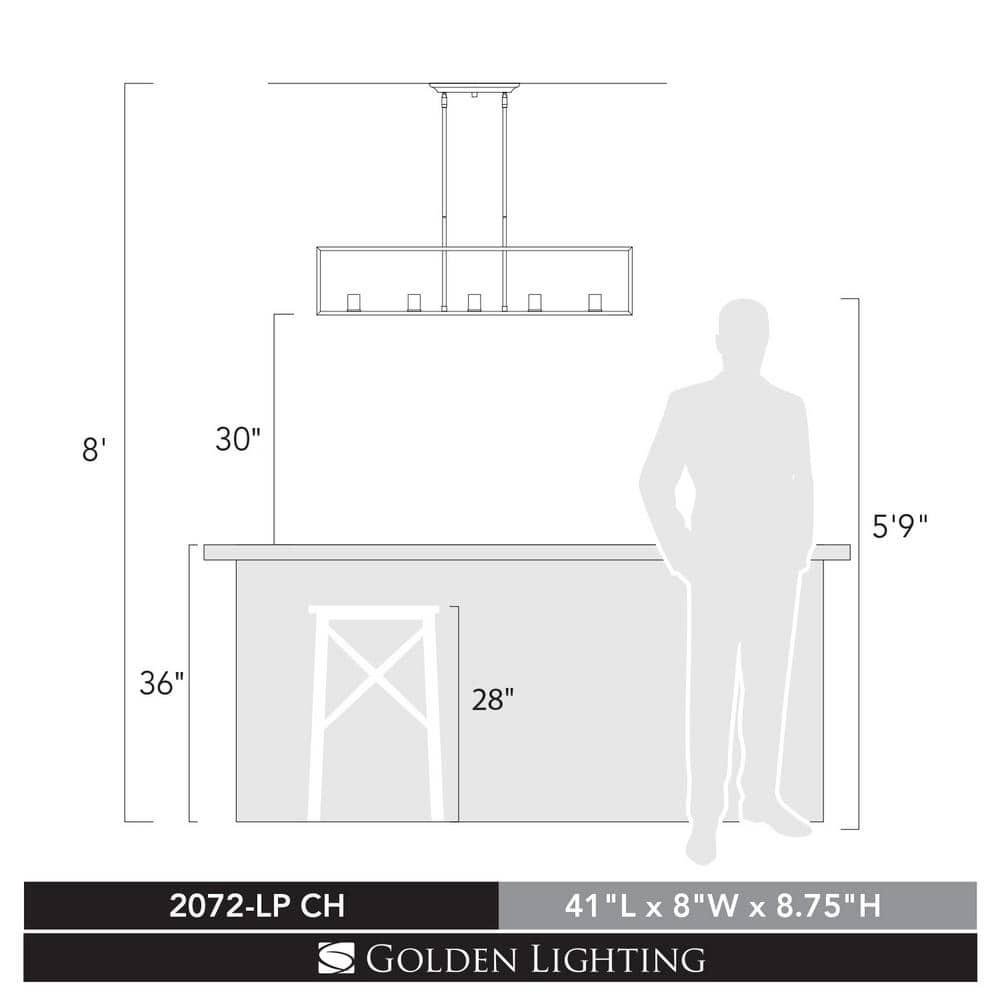 Golden Lighting Wesson 5-Light Linear Pendant in Chrome