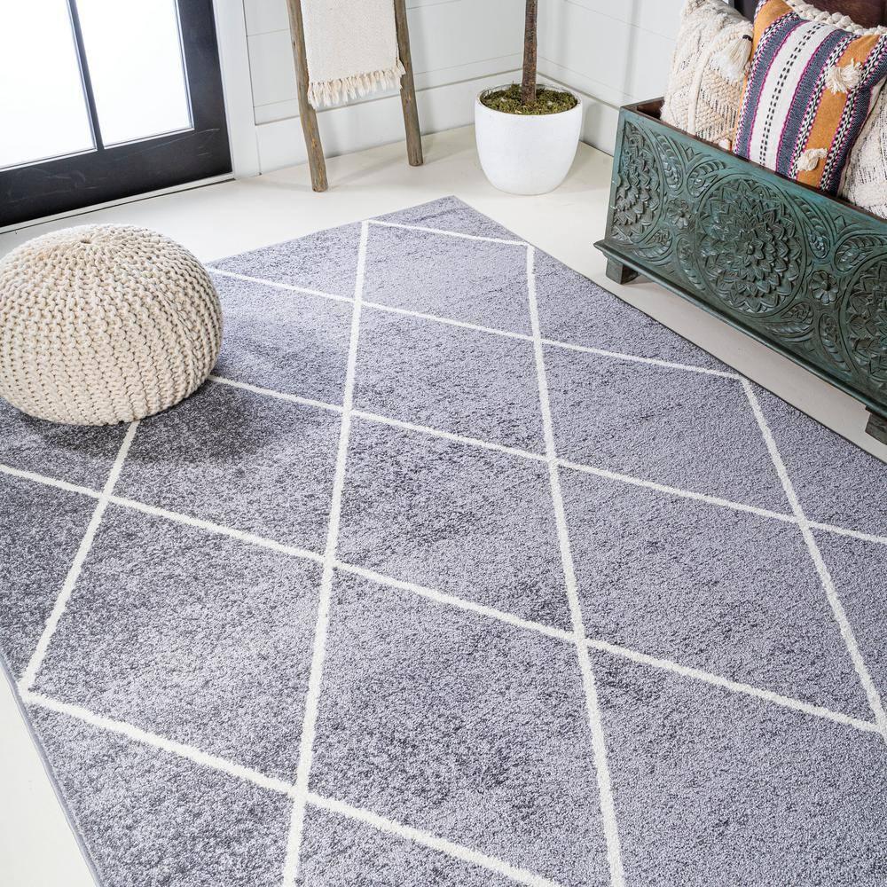 5'x8' Cole Minimalist Diamond Trellis Area Rug, Gray/White - JONATHAN Y