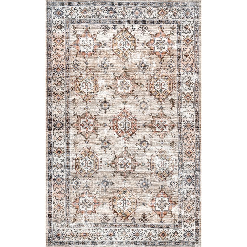 Nuloom Finley Pet Friendly Machine Washable Vintage Distressed Area Rug, 4' x 6', Beige