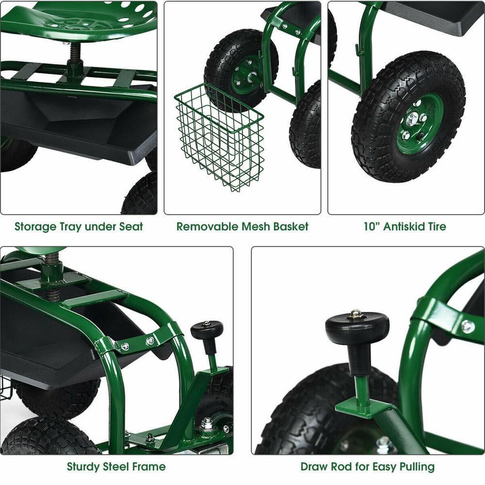 Spaco 4-Wheel Rolling Garden Cart Work Seat, Wagons Carts, Carts with Wheels, Utility Cart