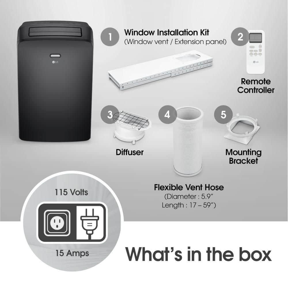 LG 8000 BTU (DOE) / (12000 ASHRAE) Portable Air Conditioners Cools 350 Sqft Easy Install & WiFi App Remote Eco-friendly, Quiet Small & Medium Room Air Conditioner AC Unit Home Gray LP0823GSSM