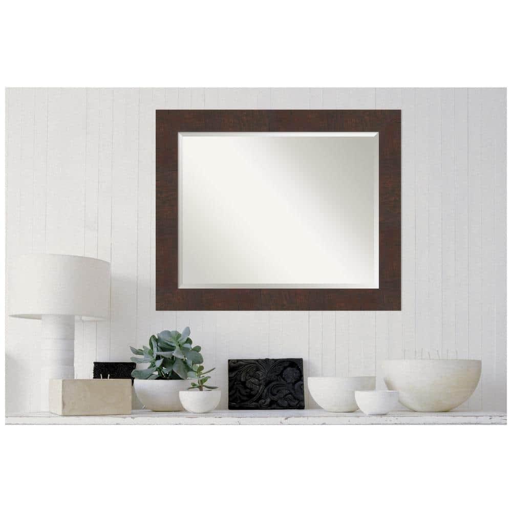 Amanti Art Beveled Bathroom Wall Mirror - Wildwood Brown Frame Wildwood Brown Outer Size: 33 x 27 in