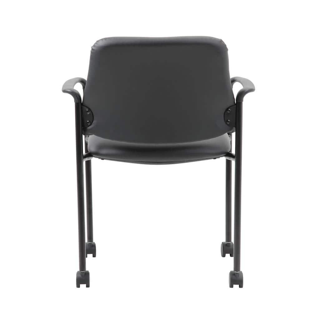 Boss Office Products Stacking Chair with Casters Black: Upholstered Desk Chair, Metal Frame, Fixed Arms