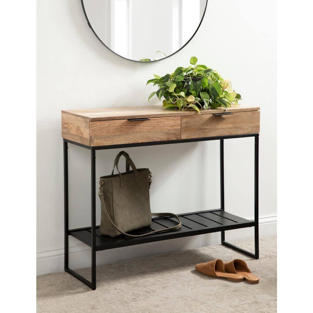 Kate and Laurel Malone Rectangle Wood Console Table, 36x13x31, Natural and Black