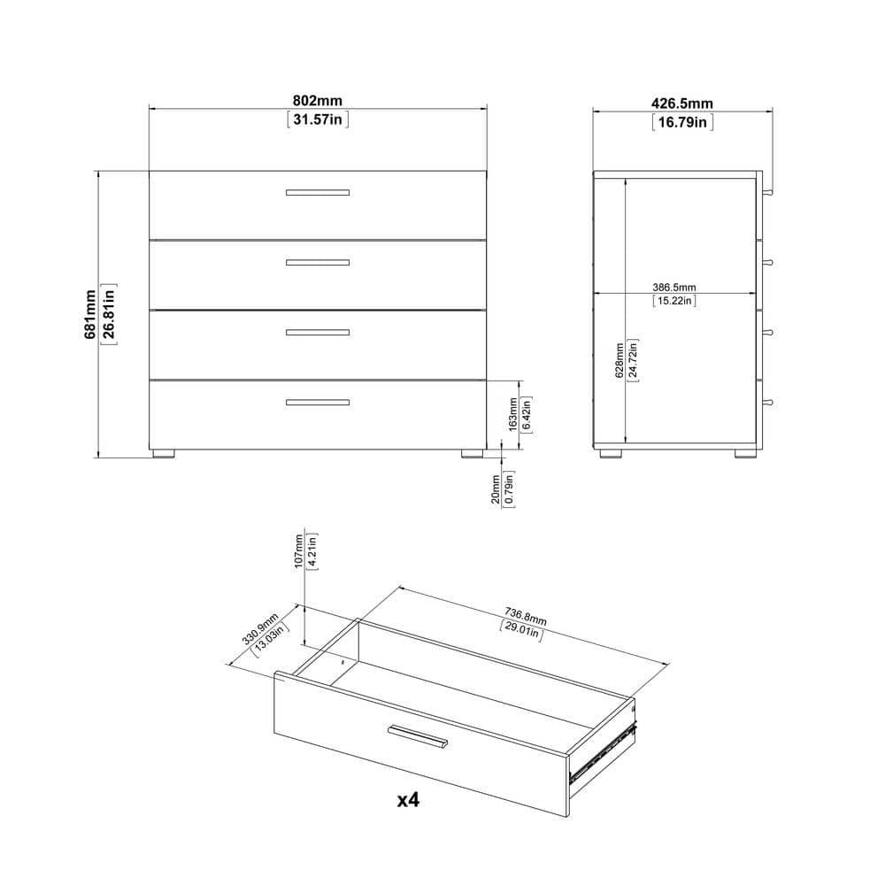 Tvilum Loft 4 Drawer Chest Dresser for Adults, Black Woodgrain