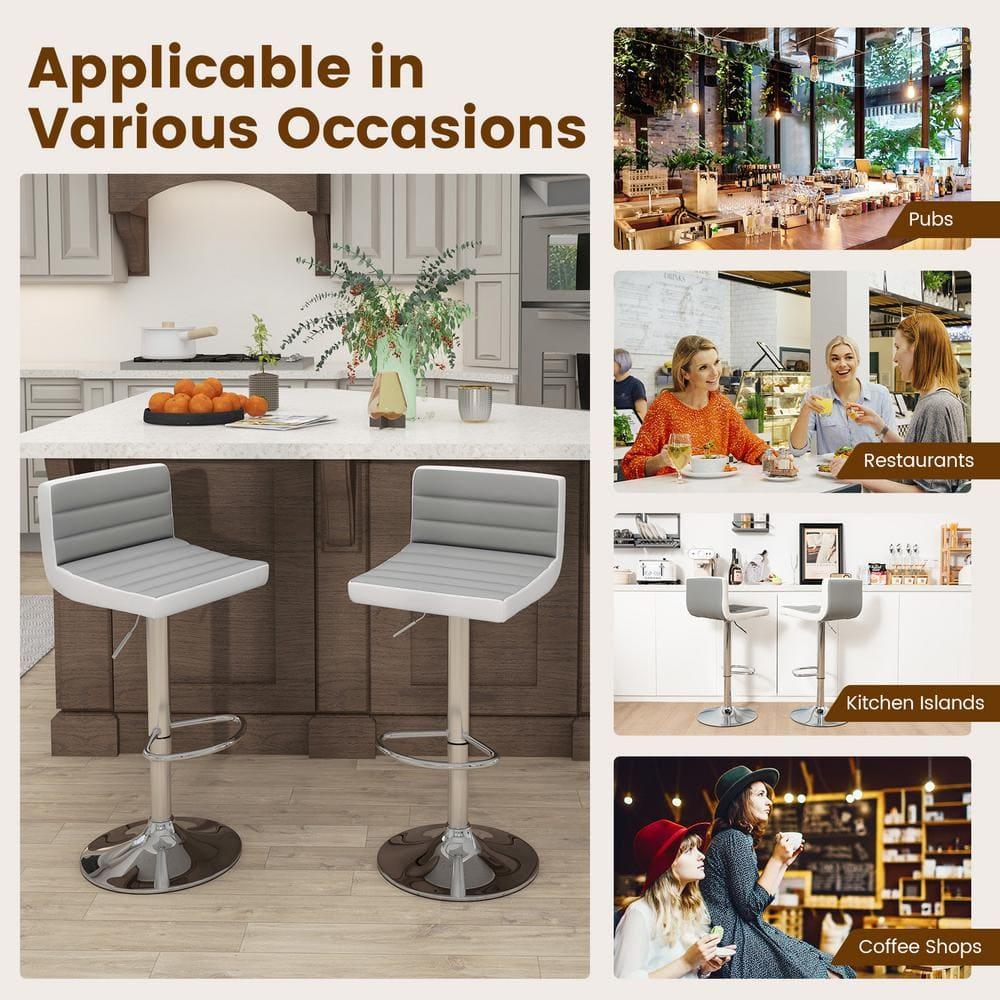 Costway Set of 2 Bar Stools Adjustable Barstool PU Leather Swivel Pub Chairs Armless