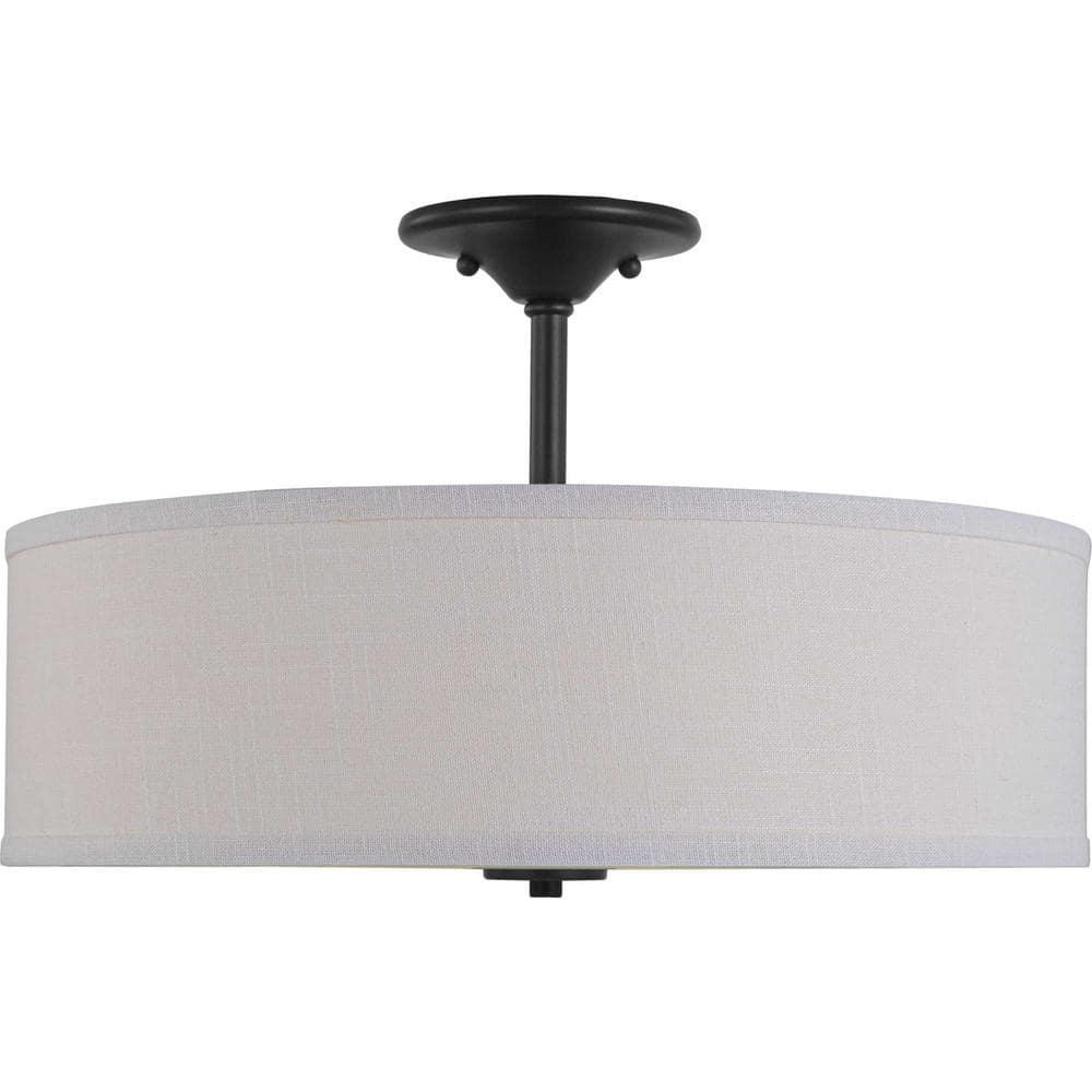 Progress Lighting, Inspire Collection, 3-Light Semi-Flush Mount, Graphite, Summer Linen Shade
