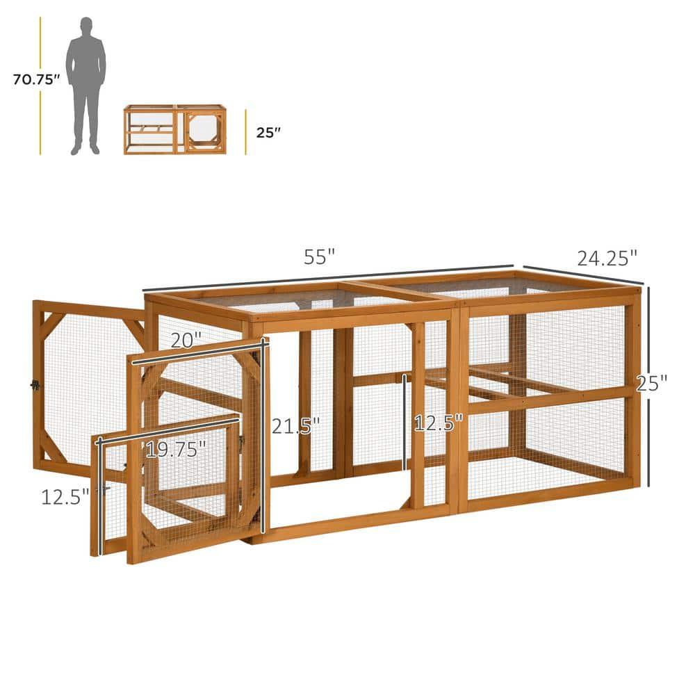 PawHut 55" Wooden Chicken Coop Add-on Expansion, Mini Chicken Coop Chicken House Outdoor Chicken Run Hen House with Combinable Design