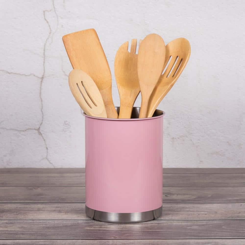 Creative Home Stainless Steel Tool Crock Utensil Holder, 5" x 5 "x 6.25", Pink