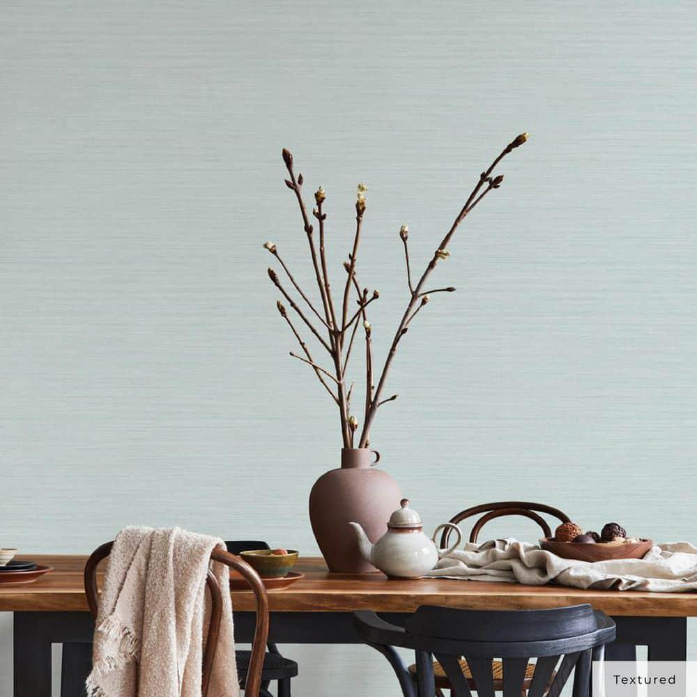 Tempaper & Co.® Faux Horizontal Grasscloth Removable Peel and Stick Wallpaper, Textured Seaglass, 28 sq. ft.: Vinyl, Prepasted