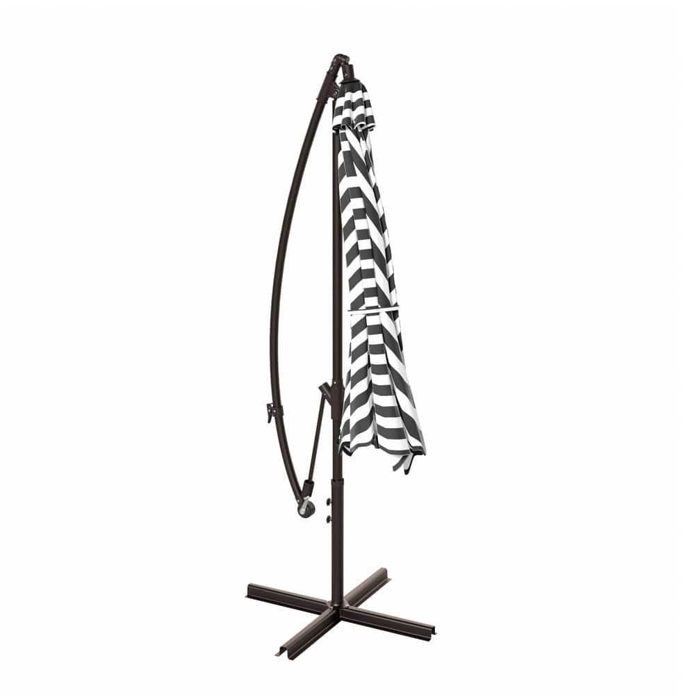 Polytrends Weller 10-foot Offset Cantilever Hanging Patio Umbrella Gray Striped
