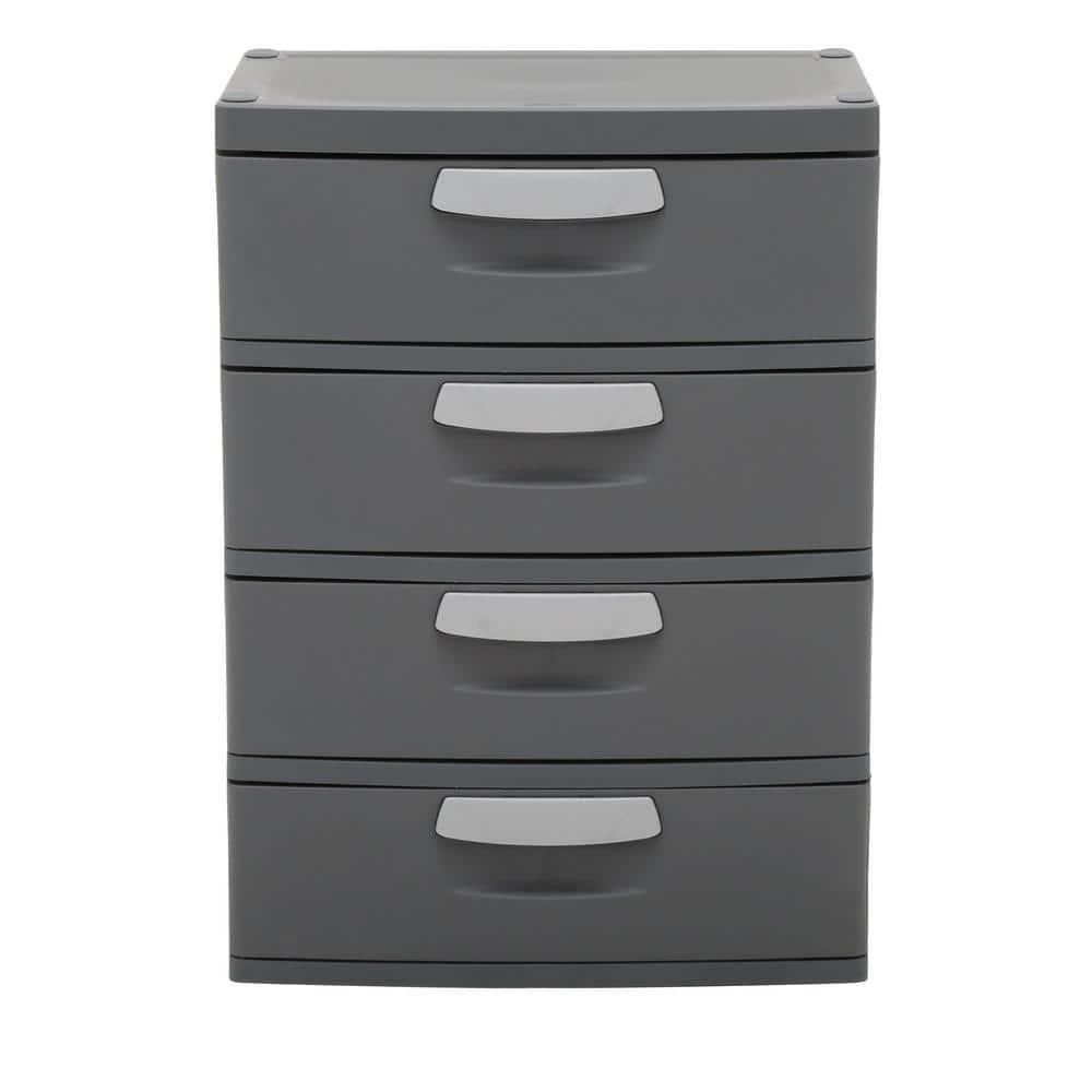 Sterilite 4 Drawer Unit, Durable Plastic Construction,  Frame and Drawers, Dk Gray