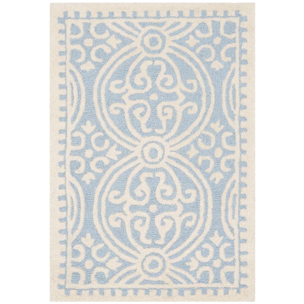 SAFAVIEH Cambridge Leslie Geometric Wool Area Rug, Light Blue/Ivory, 2' x 3'