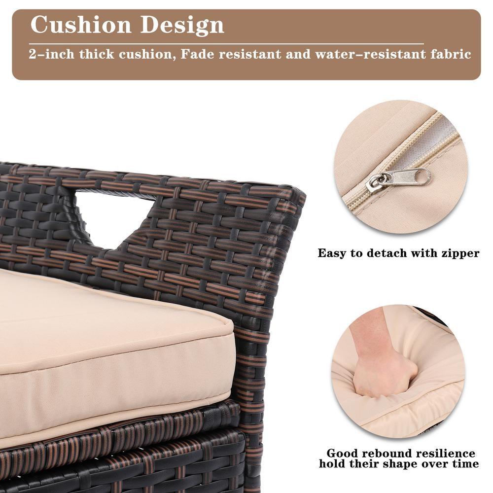 Brown Wicker Outdoor Storage Bench with Metal Frame