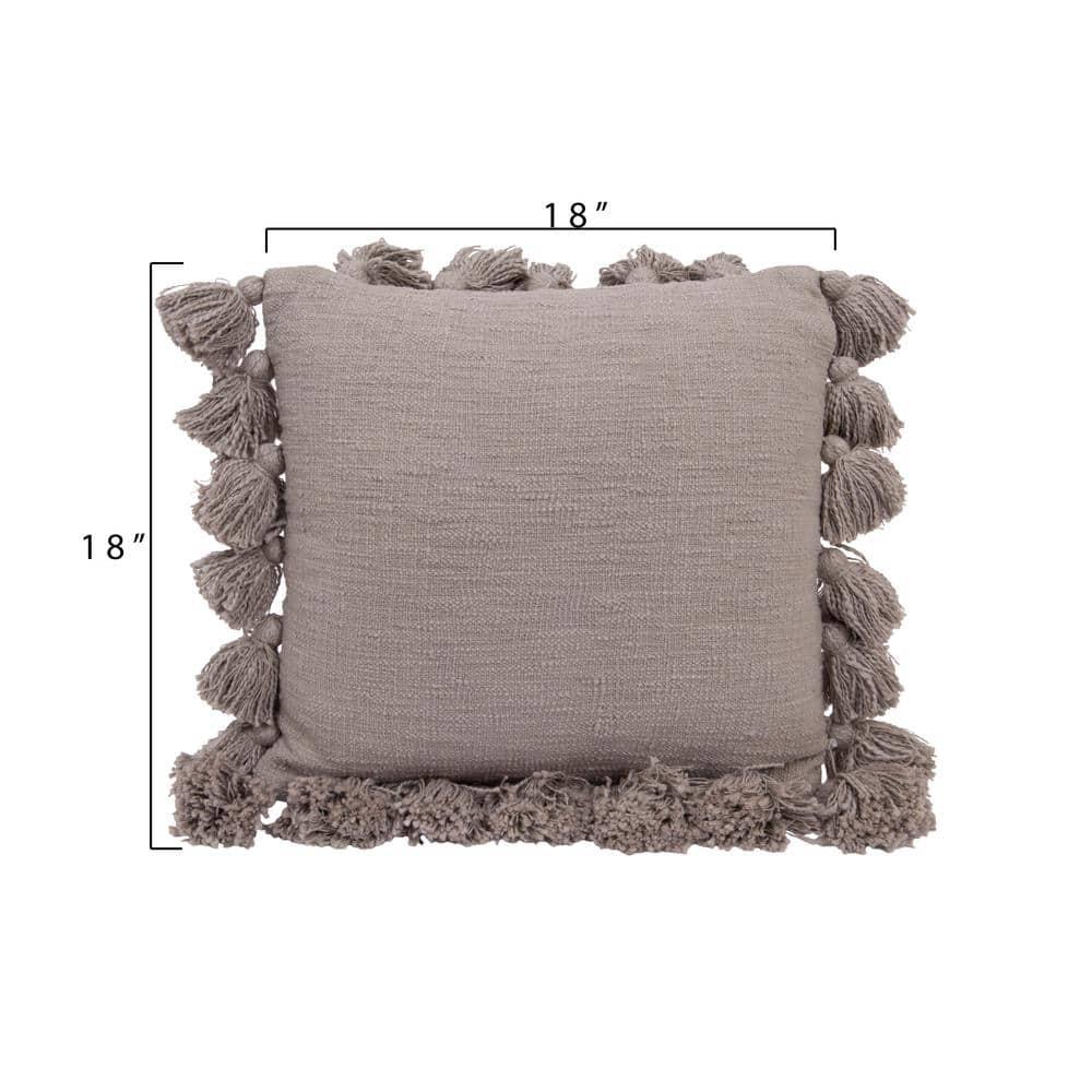 Storied Home Woven Cotton Slub Pillow with Tassels, Grey