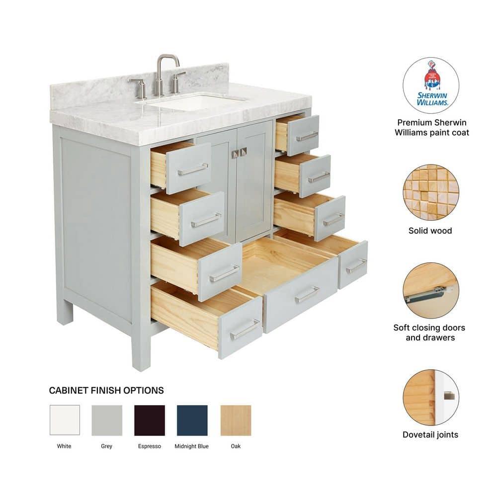 Cambridge 42'' Single Bathroom Vanity with Carrara Marble Top
