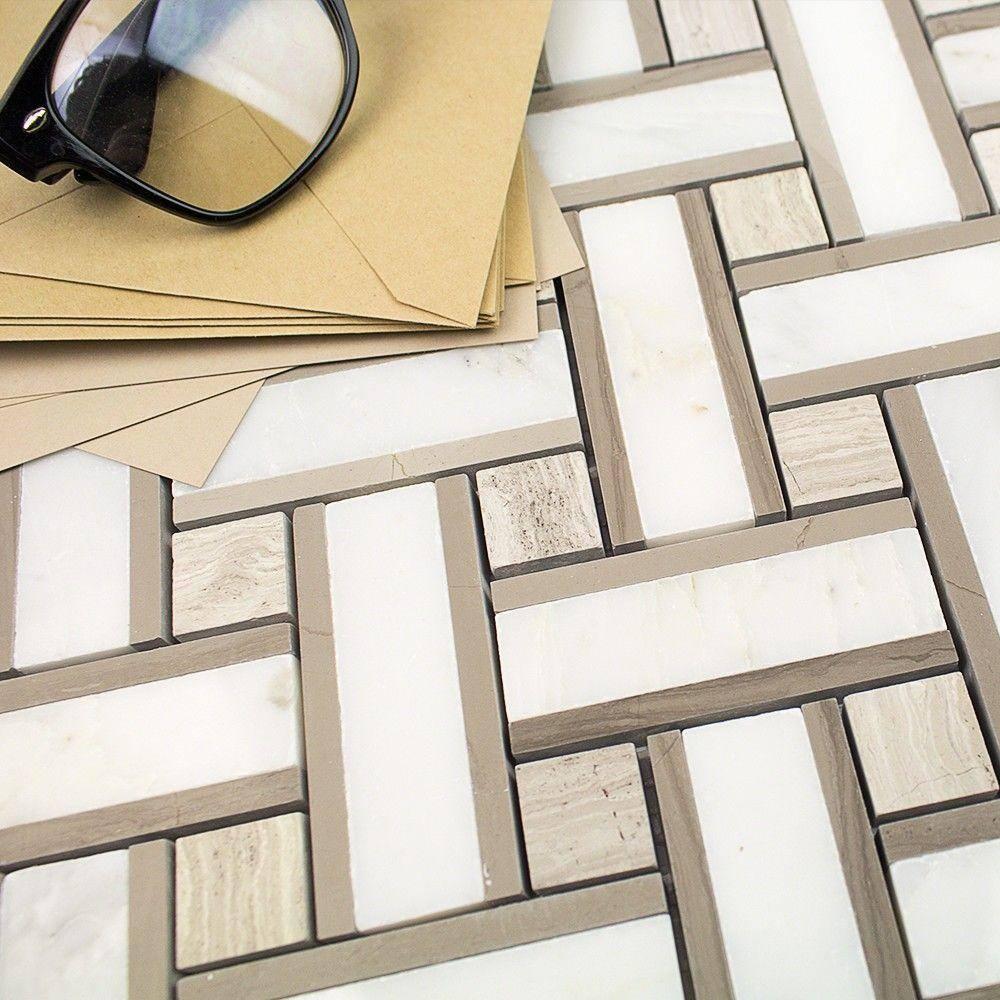 Yarn 1" x 3" Polished Marble Basketweave Mosaic Wall & Floor Tile