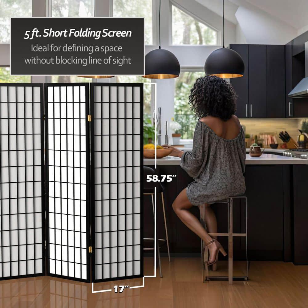 Oriental Furniture 5 ft. Tall Window Pane Shoji Screen - Black - 3 Panel