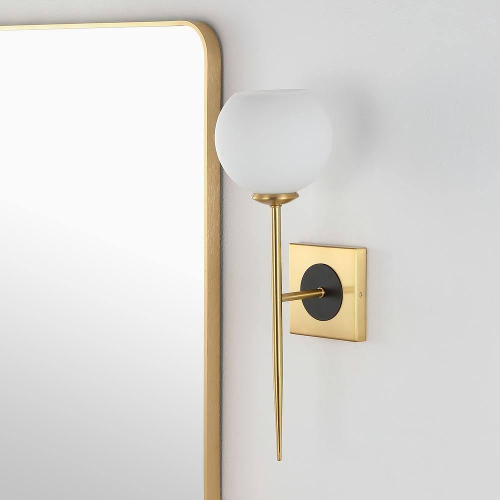 Sylvie 6" 1-Light Coastal French Country Iron LED Sconce, Brass Gold/White