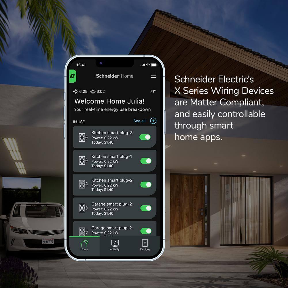 Square D by Schneider Electric X Series 15A 125V Wi-Fi Energy Monitoring Socket Outlet, Tamper Resistant, Needs Neutral Wire, Matter Certified, Compatible with Alexa, Google Home, Apple Home, Grey
