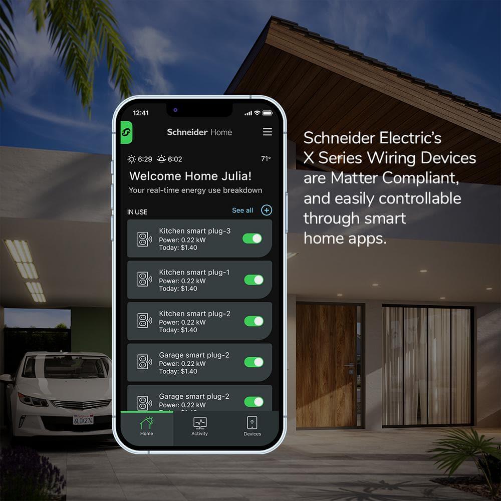 Square D by Schneider Electric X Series 15A 125V Wi-Fi Energy Monitoring Socket Outlet, Tamper Resistant, Needs Neutral Wire, Matter Certified, Compatible with Alexa, Google Home, Apple Home, Grey
