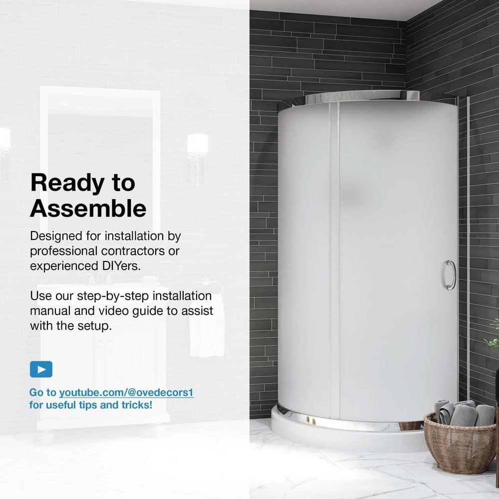OVE Decors Breeze 40 in. Framed Round Shower Kit w/ Frosted Glass, Base, Wall in Chrome Finish