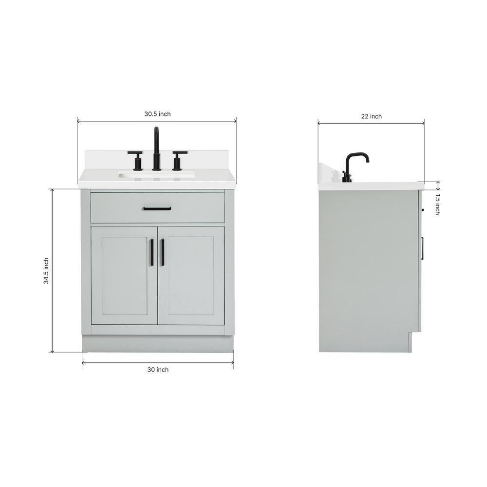 Thornaby 30'' Solid Wood Single Bathroom Vanity with 1.5'' White Quartz Top, Oval Sink