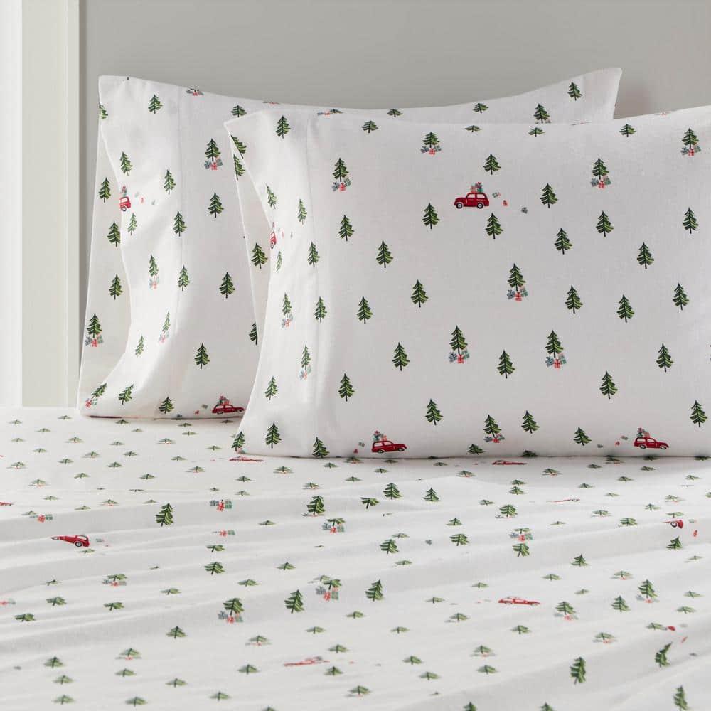 Twin Cotton Flannel Green Tree Trip Plaid Sheet Set