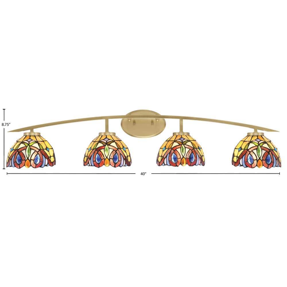 Toltec Lighting Kurve 4 Light Bath Bar Shown In New Age Brass Finish With 7" Lynx Art Glass