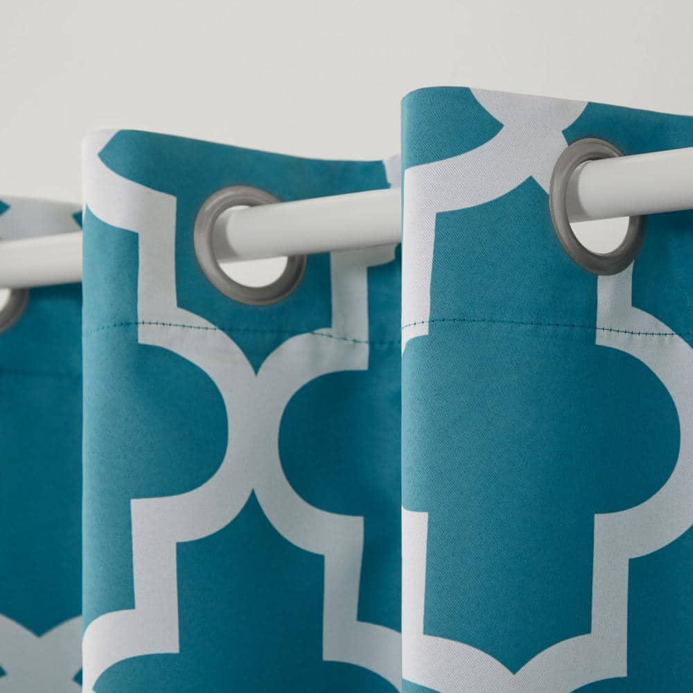 Set of 2 63"x52" Ironwork Sateen Woven Room Darkening Window Curtain Panel Teal - Exclusive Home