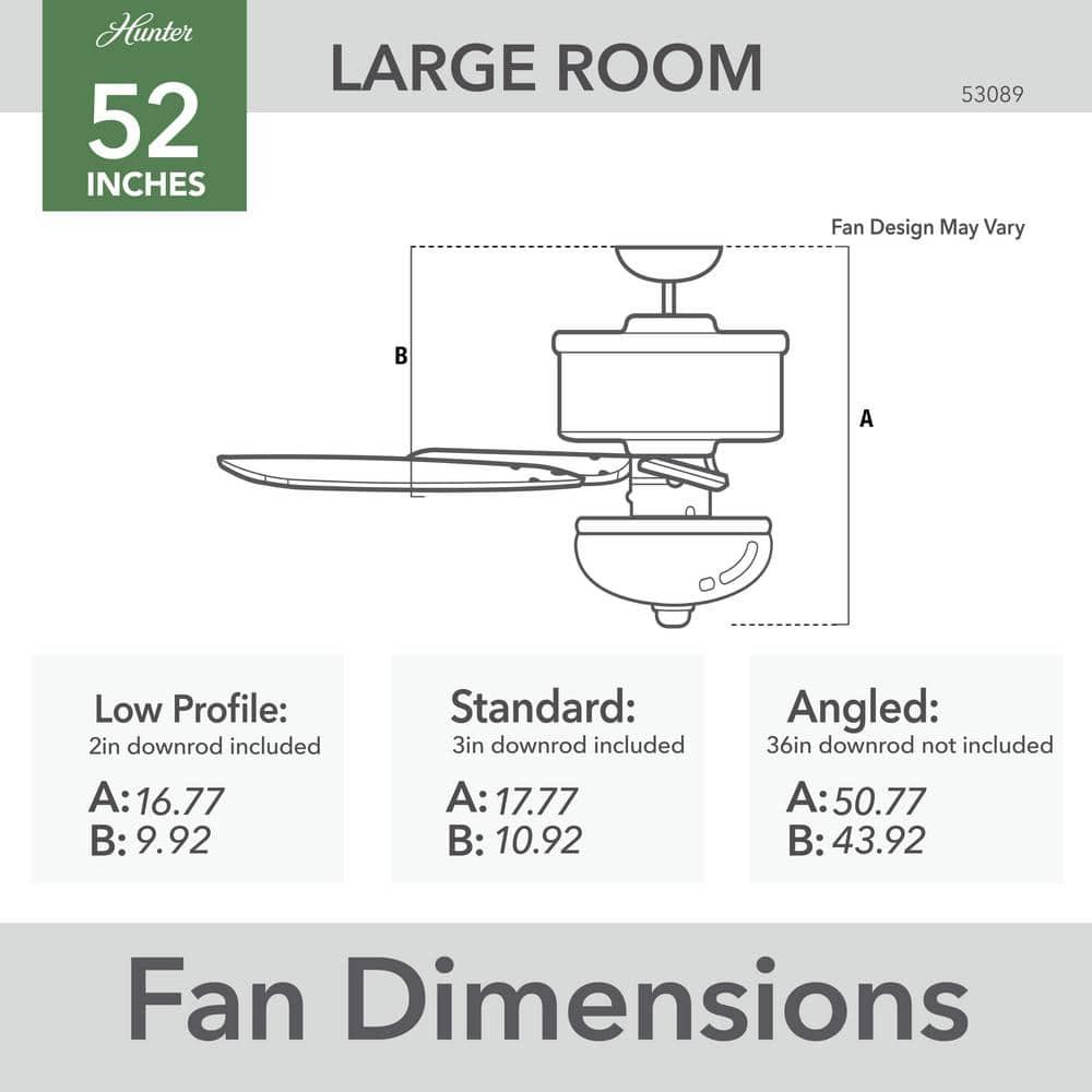 Hunter Fan 52" Builder Deluxe 5 - Blade Standard Ceiling Fan with Pull Chain and Light Kit Included