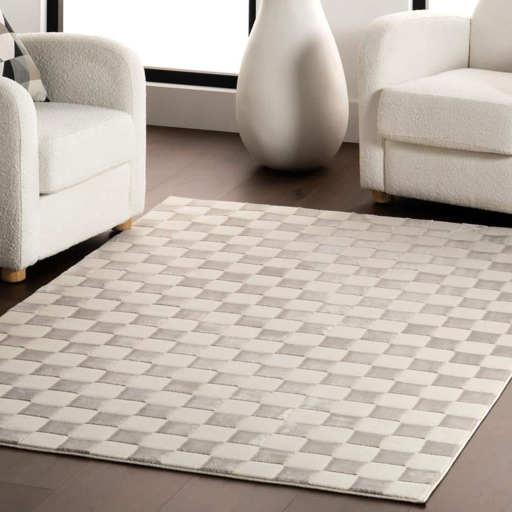 Nuloom Alaiya Checkered Pet Friendly Textured Machine Washable Area Rug, 5' x 8', Cream
