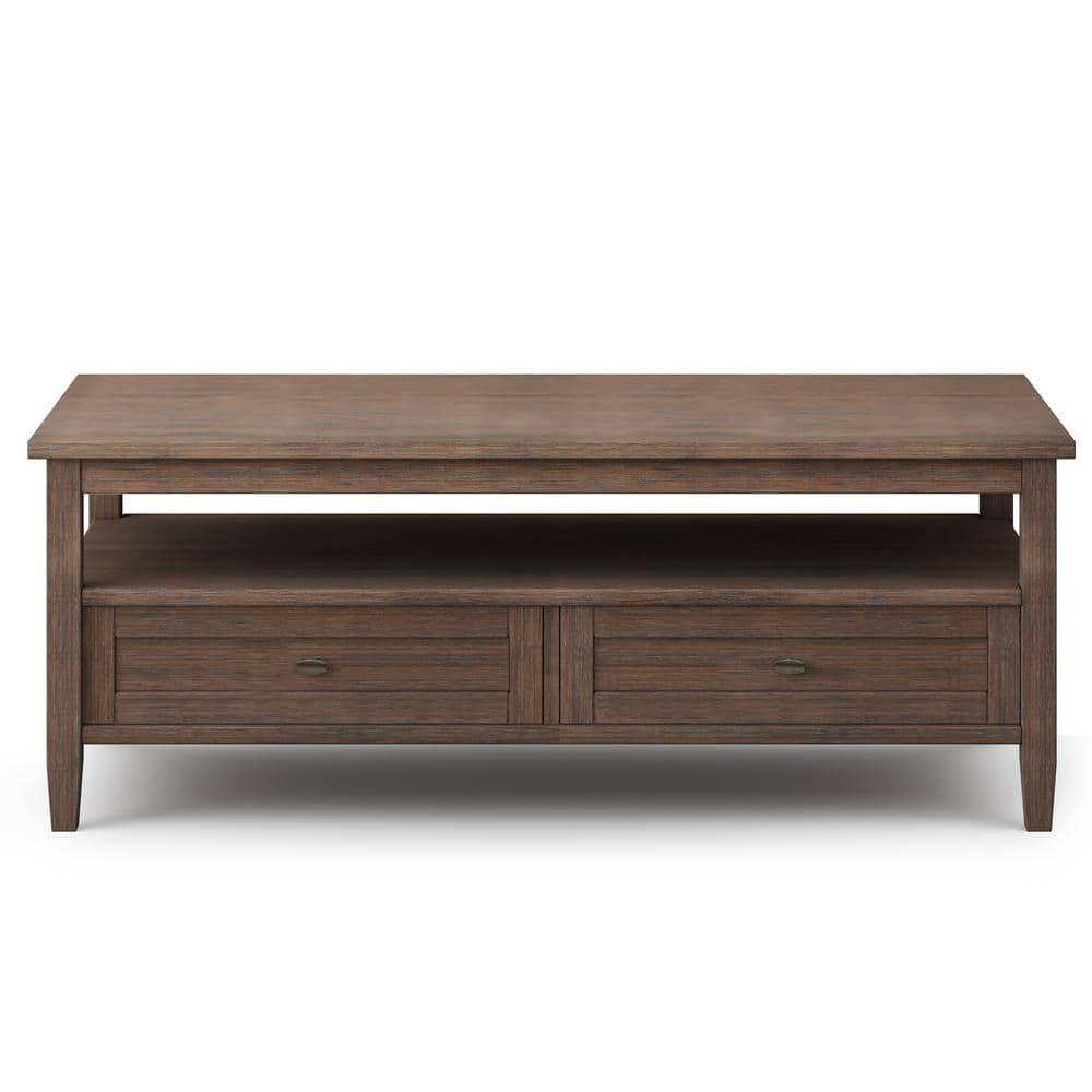 Simpli Home Warm Shaker 48"W Solid Wood Coffee Table with Two Storage Drawers and Open Shelf