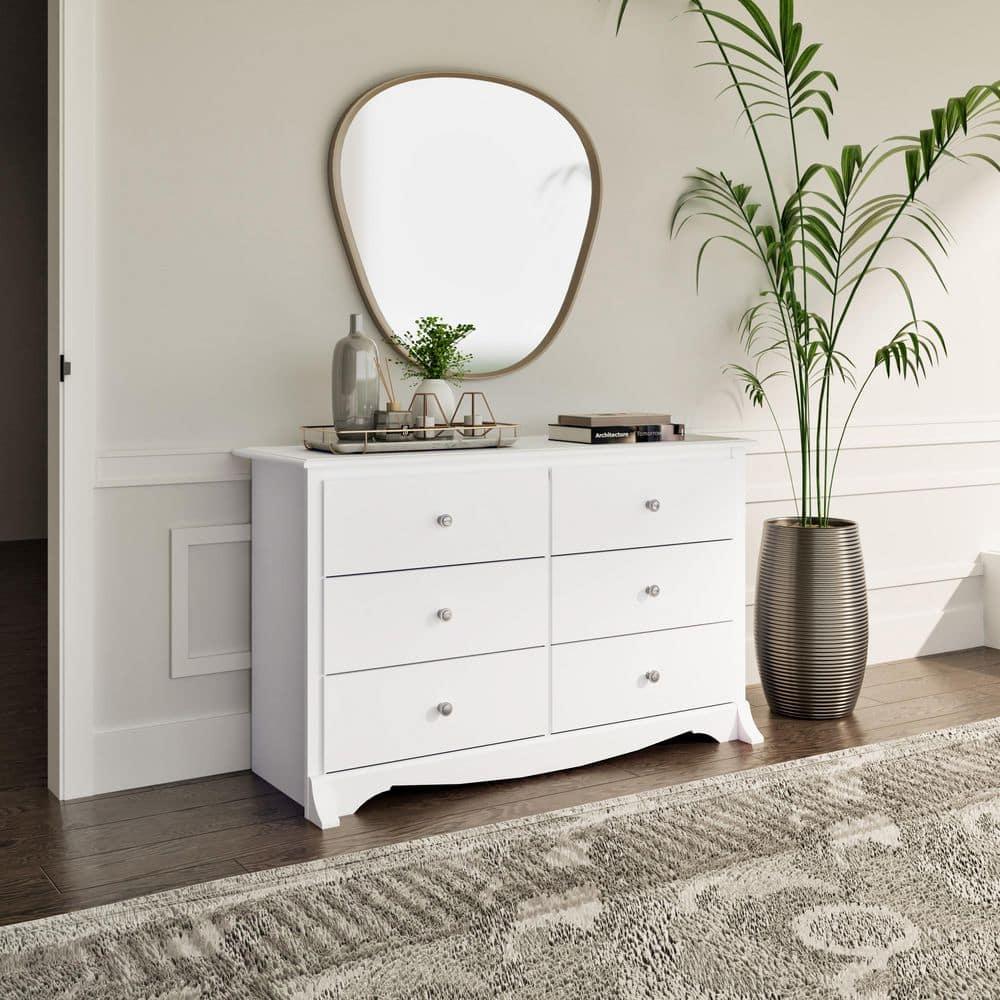 Prepac Monterey Dresser White: 6-Drawer Storage, Wood Composite, Bedroom Furniture, 29"H x 48"W