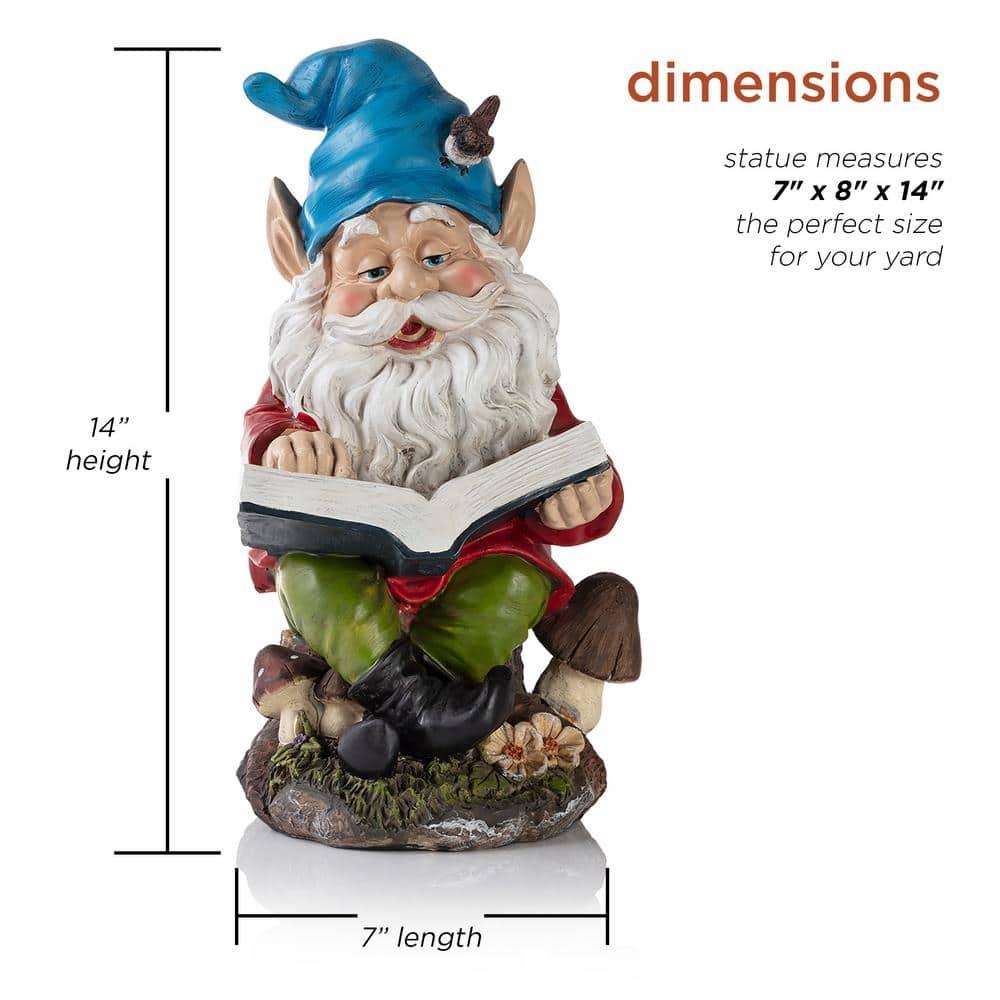 Alpine Corporation 14" Tall Outdoor Garden Gnome Reading a Book Yard Statue Decoration