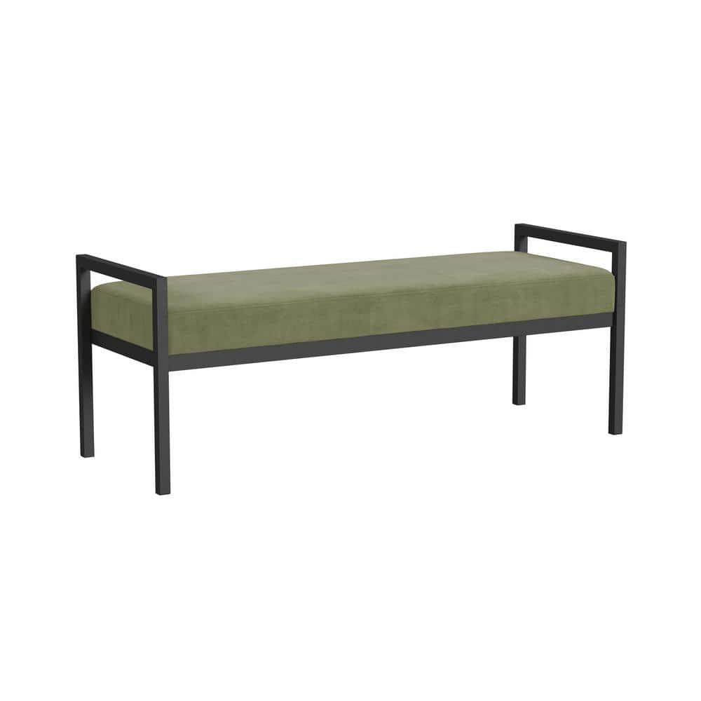 Modern Metal Bench Light Sage Green- HomePop: Velvet Upholstered, Entryway & End of Bed Seating