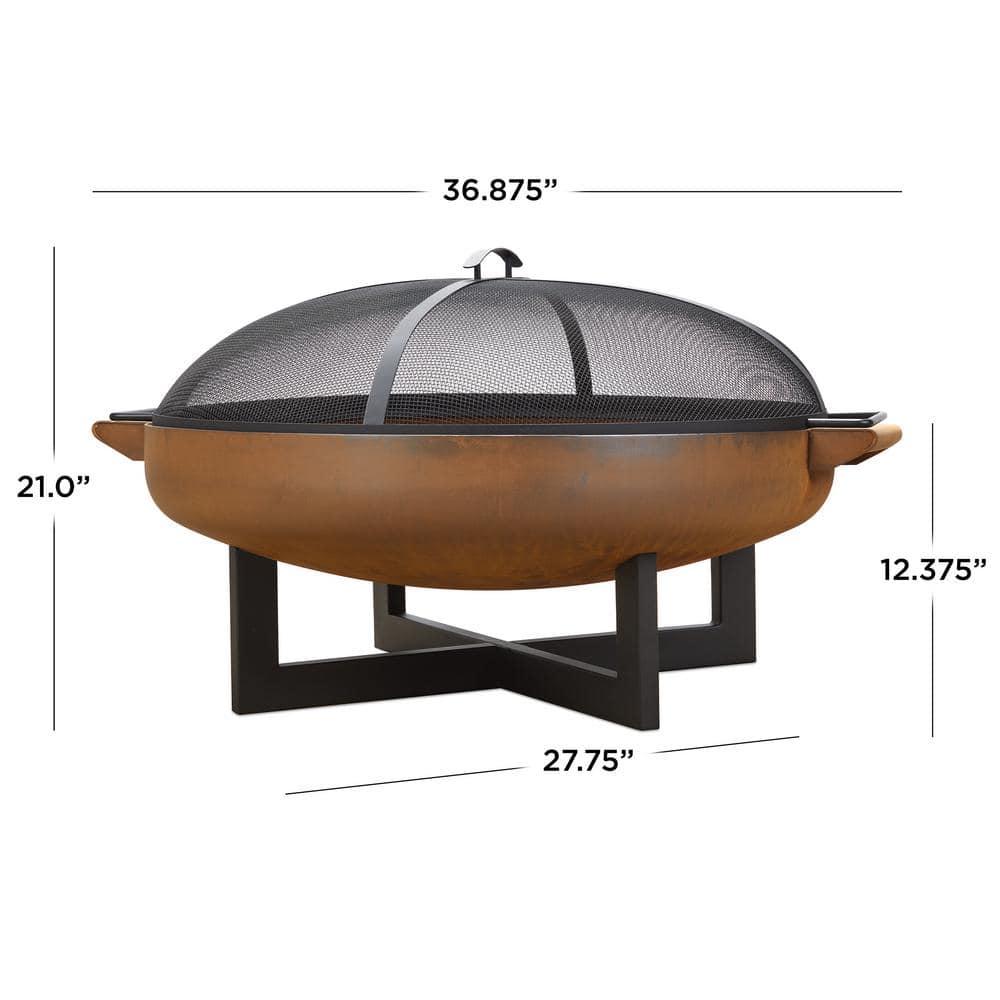 La Porte 21" H x 36.8" W Steel Wood Burning Outdoor Fire Pit with Lid